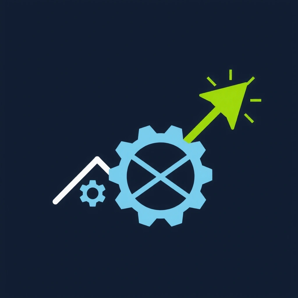 An icon showing a graph with an upward trend and a gears symbol, representing internal operations and site improvement.